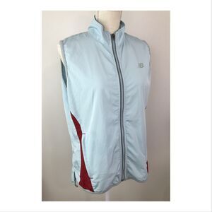 New Balance Womens Windbreaker Vest Medium Vented Training Zip Pockets Blue Red
